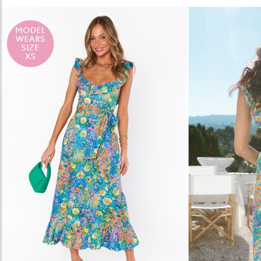 Show Me Your Mumu Alexis Midi Dress Painterly Petals - Size L - NWT
